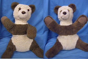 Steiff-Pandabärchen - durchgeführte Reparaturarbeiten: u. a. Teddybär reinigen, neue Nase, neue Füllung und Synthetikflor aufplüschen